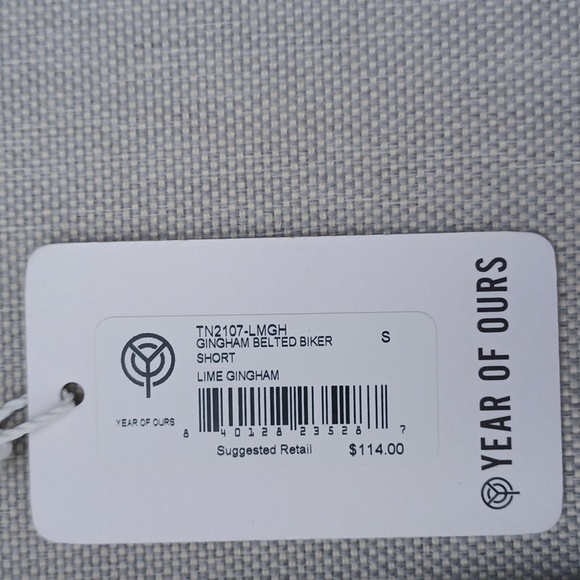 Year of Ours Lime Gingham Belted Biker Short NEW- Sz. Sm - Picture 4 of 10